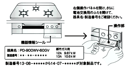 株式会社パロマ　家庭用組込型ガスこんろの