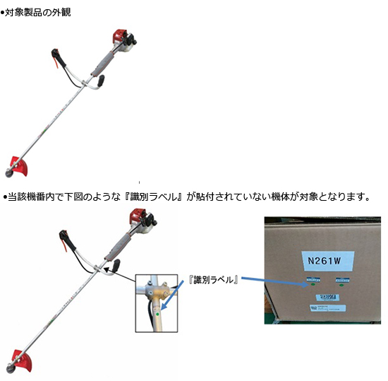 株式会社ニッカリ　刈払機　対象製品の外観・判別方法