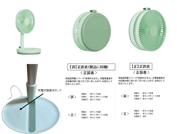 2022/07/11　エーインサイト株式会社　扇風機（充電式、携帯型）　対象製品の外観、確認方法